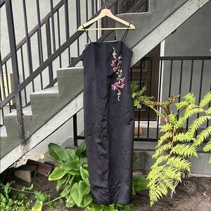 Cache Vintage Formal Gown Maxi Floral Aplique 90's Prom Wedding Guest Black Tie